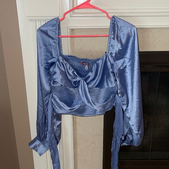 Urban outfitters satin blue long sleeve top